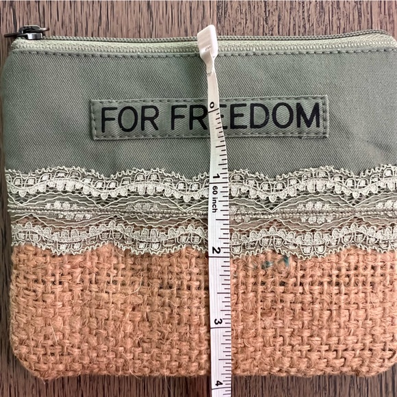 For Freedom By Sak Saum Woven Jute Natural Laced Zip Coin Purse Clutch Wallet - Picture 6 of 7
